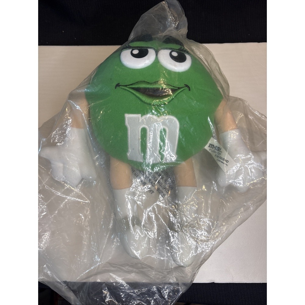 RARE Large Vintage Mars Green M&M Stuffed Plush New in Bag 1999 White Boots
